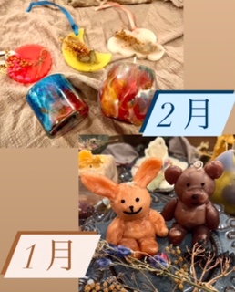キャンドル作り＜1月＞手ごねキャンドル～クマさんとウサギさん～＜2月＞ジェルキャンドルとお花を入れたアロマプレート✿ イメージ
